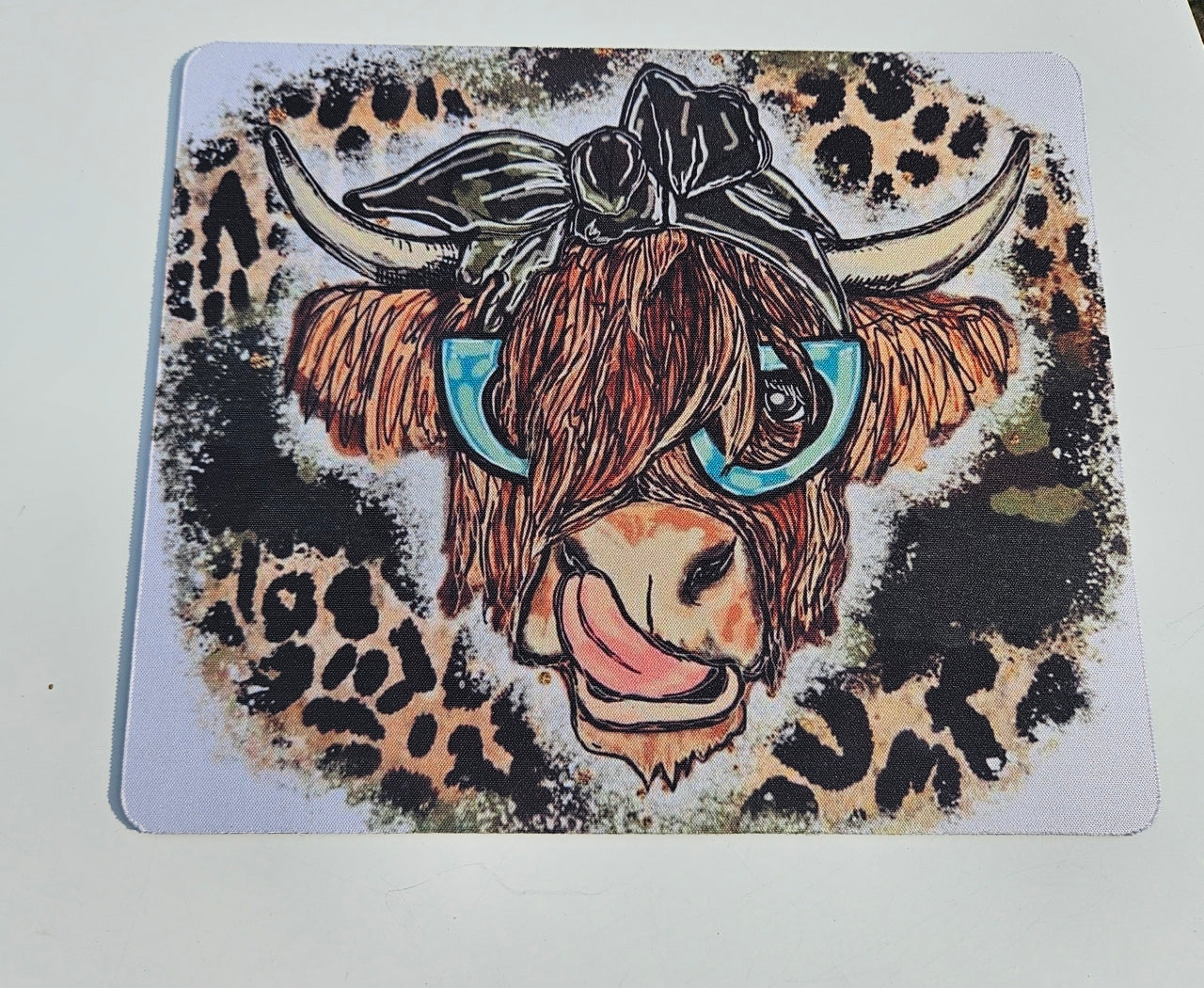 Highland Cow Leopard Print Mouse Pad