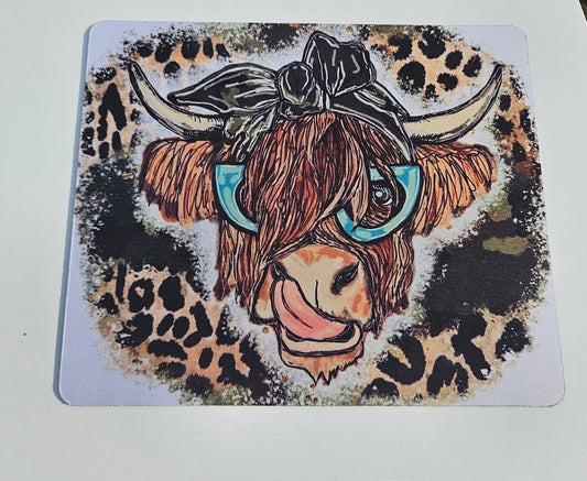 Highland Cow Leopard Print Mouse Pad