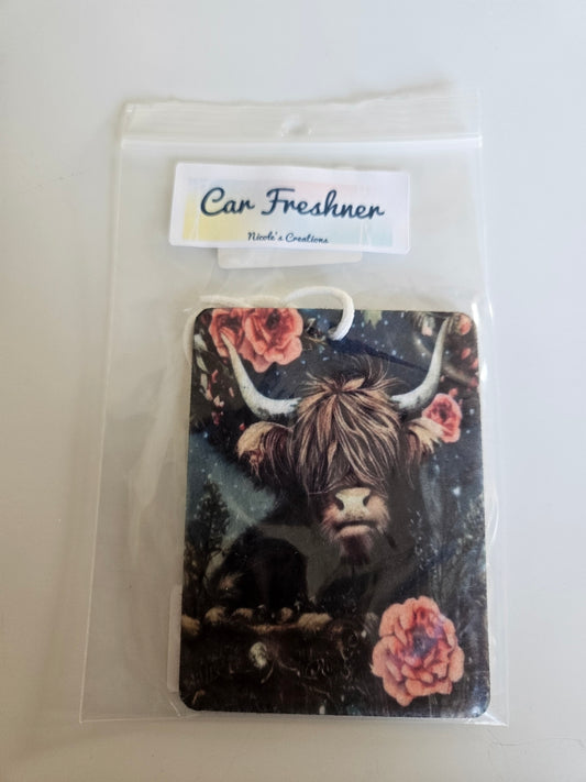 Highland Cow Floral Car Air Freshener