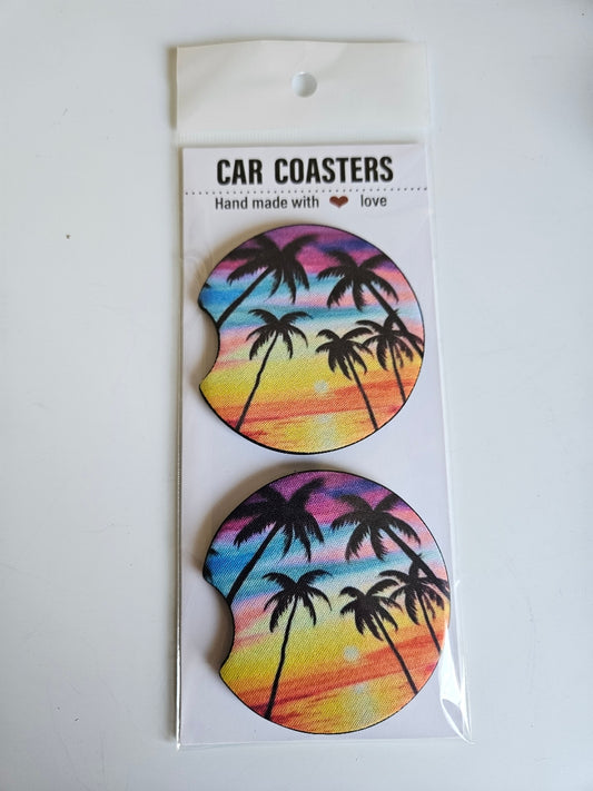 Tropical Sunset Car Coasters (Set of 2)